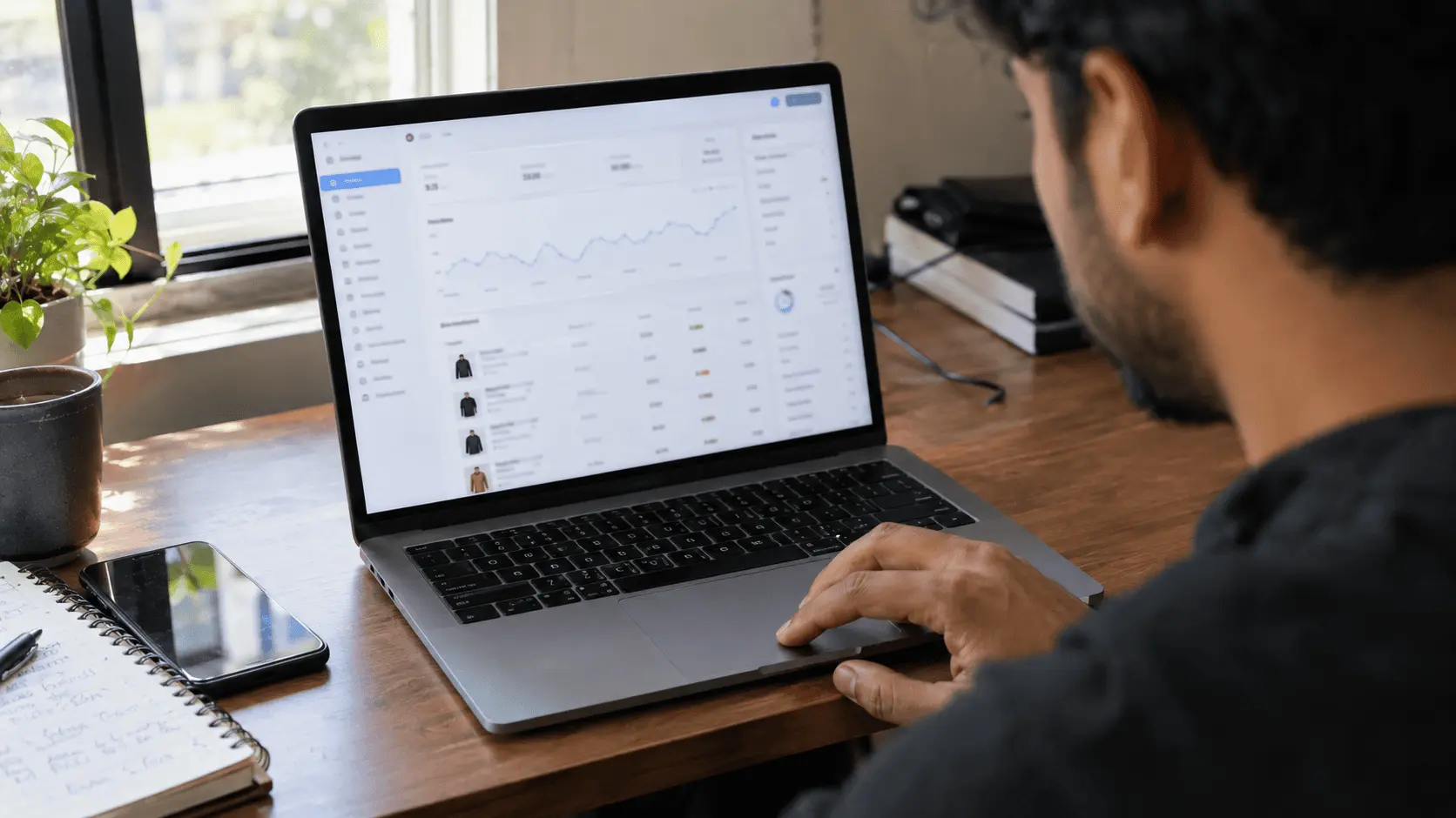 Small business owner managing their online store dashboard and tracking sales